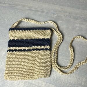 vintage cream and navy crochet purse